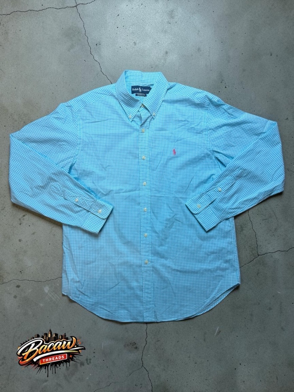 Ralph Lauren Menโs Sky Blue Plaid Ginghamโ Button-Down Shirt